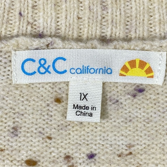 C&C California Johnny Collar Sweater Womens 1X Cream Speckled Oversized Cozy NWT - Picture 5 of 13